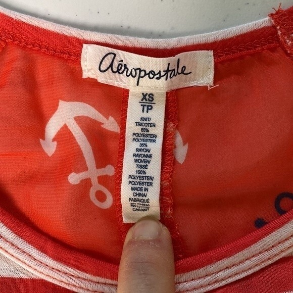 Aeropostale Nautical Stripe Sheer Tie Waist Anchor Print Top Short Sleeve Sailor - Picture 9 of 16